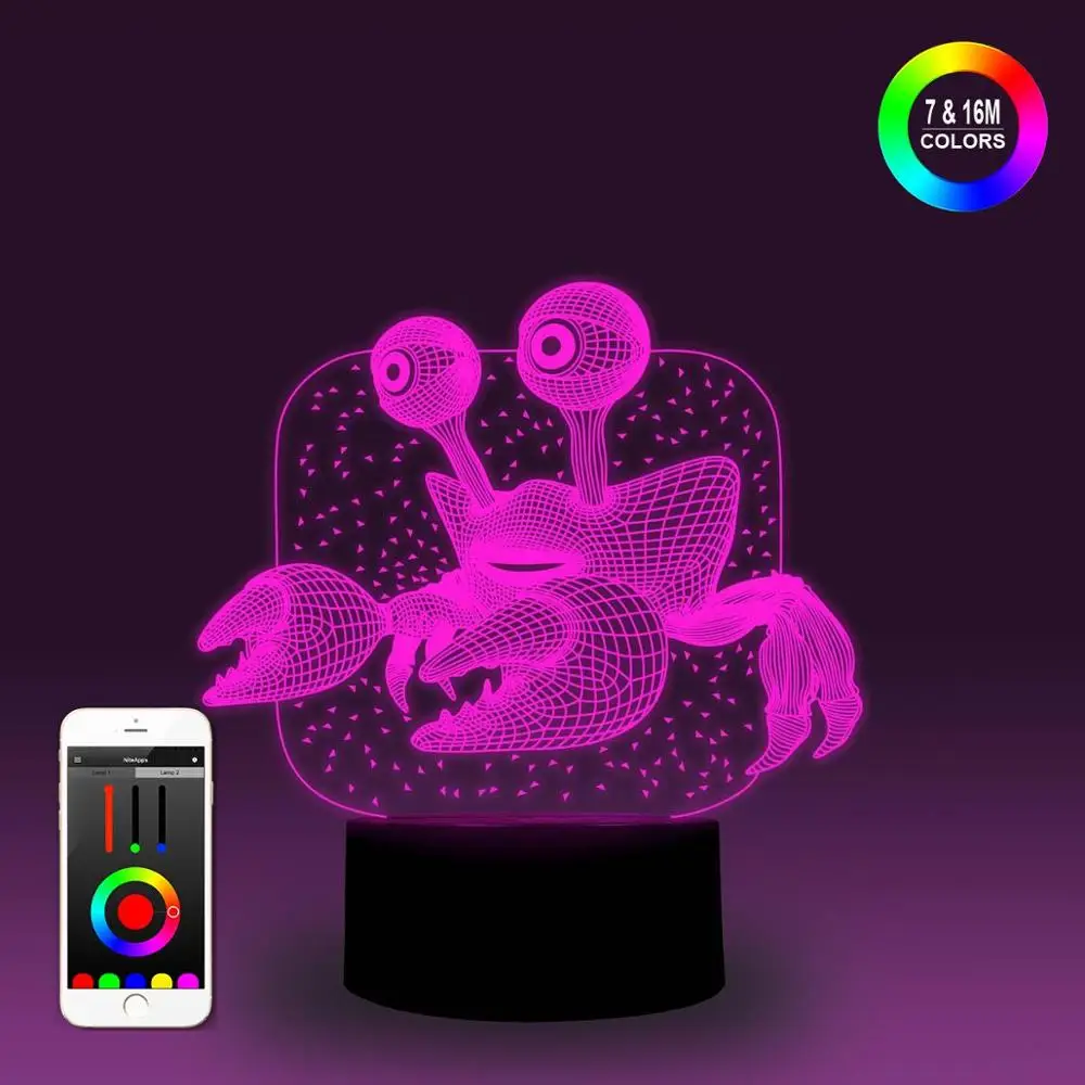 NiteApps 3D краб ночник настольная лампа Иллюзия украшение подарок на день рождения