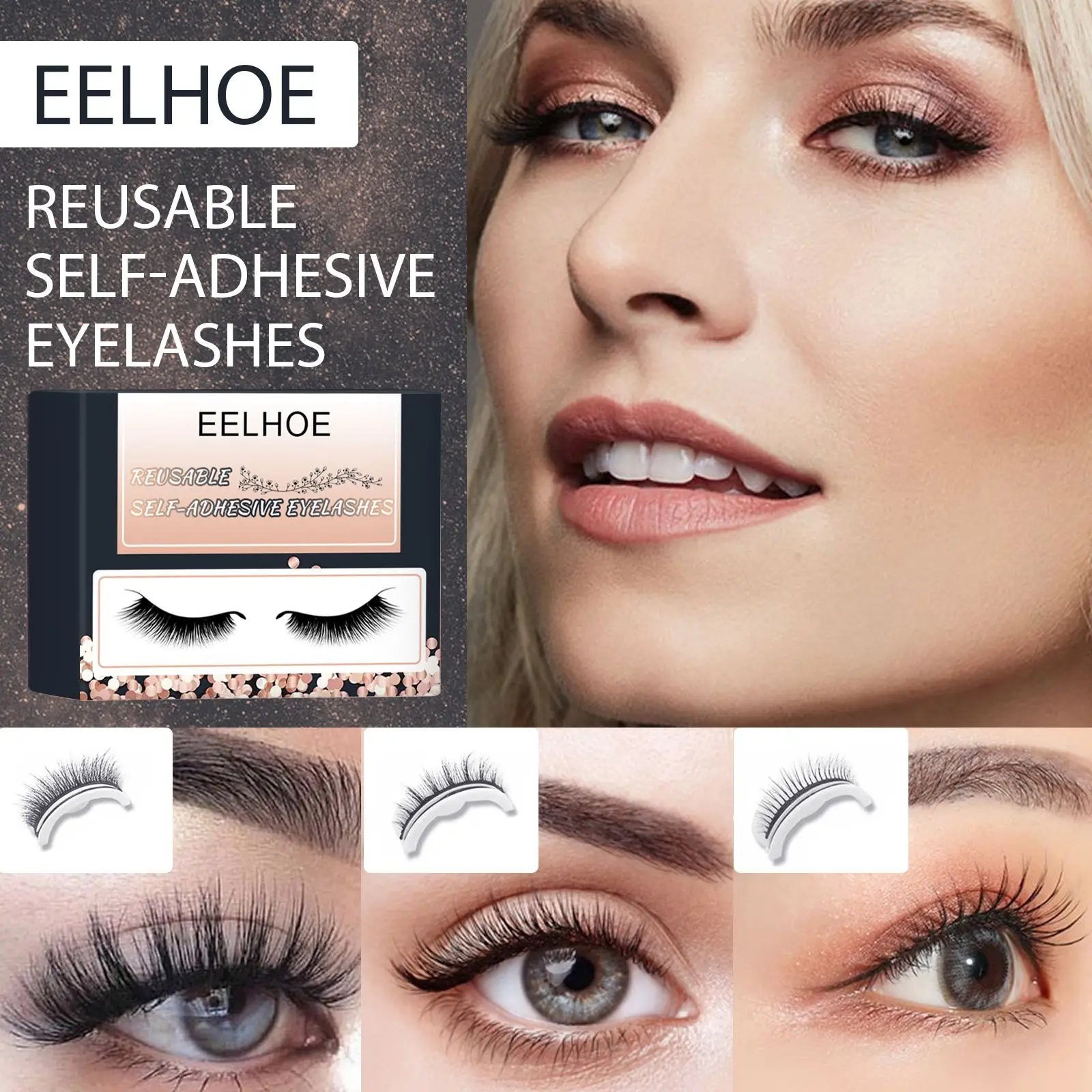 

1Pair Thick Long Self-adhesive False Eyelashes 3D Fake Eyelashes Eye Makeup Curly Natural Beauty Tools Eye Makeup 2022 New
