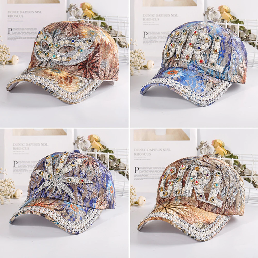 Outdoor Baseball Cap Diamond Painting Embroidery Flower Lace Cotton Snapback Hats Woman Rhinestone Female Cap Summer Sun Hat