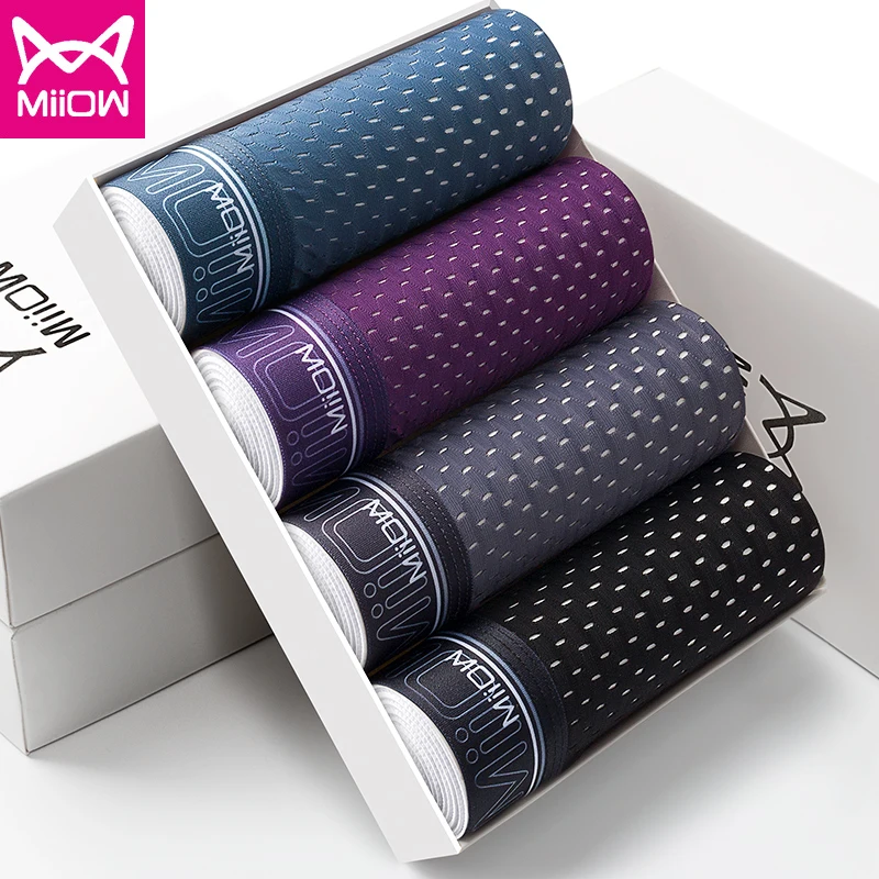 MiiOW 3PCS Lce Silk Men's Boxer Regenerated Cellulose Fiber Male Underwear 3 Pcs Sport Breathable Mesh Elastic Belt Men's Shorts