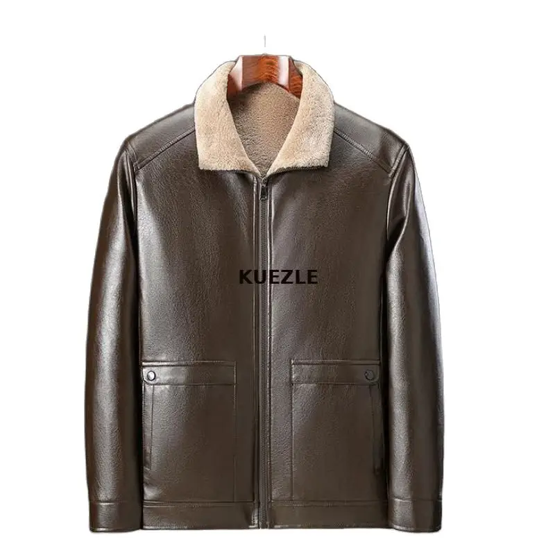 

Winter PU leather jacket warm coat men Jackets 2022 plus velvet motorcycle motorcycle coat youth pilot faux leather jacket Black