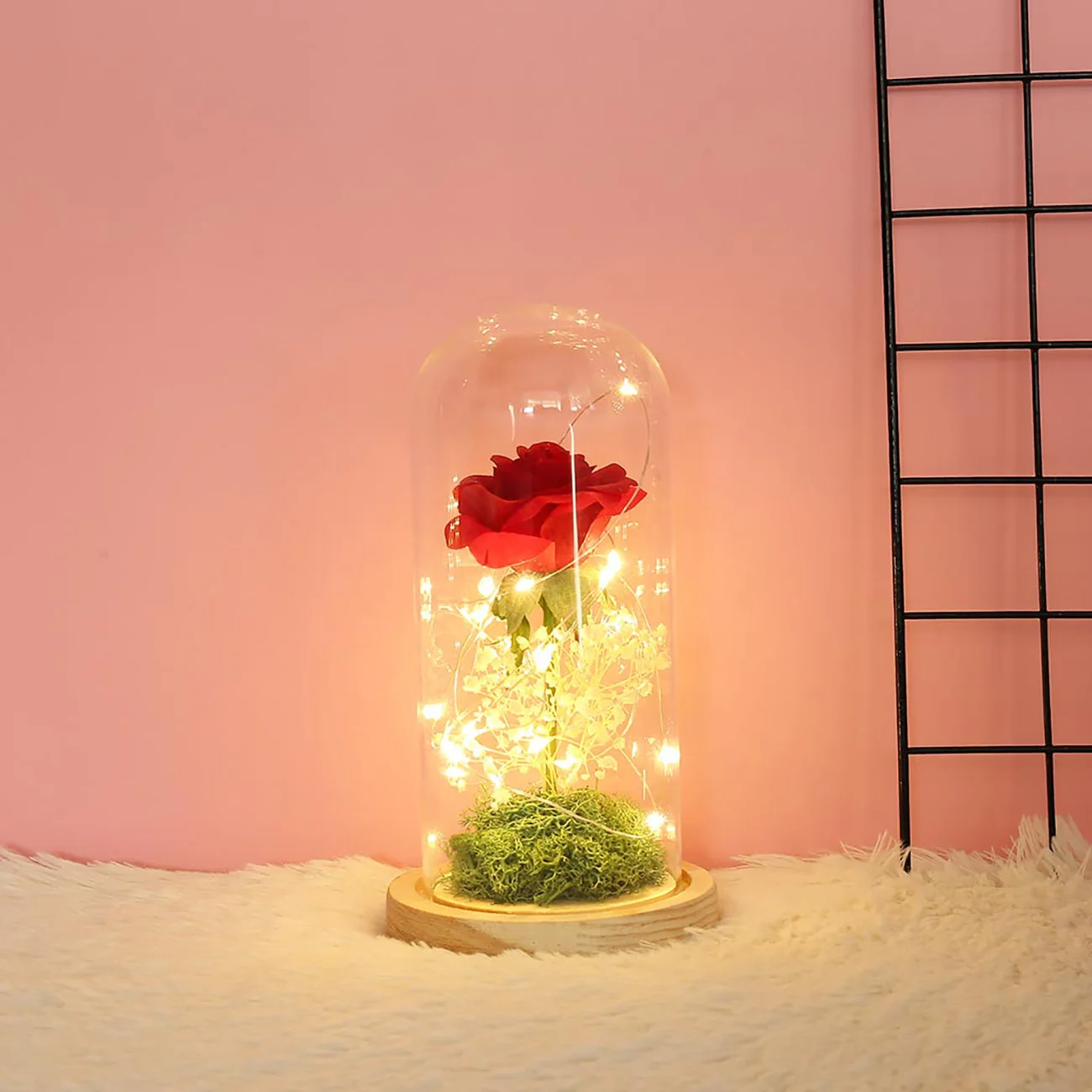 

Artificial Rose Fake Flower LED Light Home Decor In Glass Dome for Birthday, Thanksgiving Day, Valentine's Day, and Mother's Day