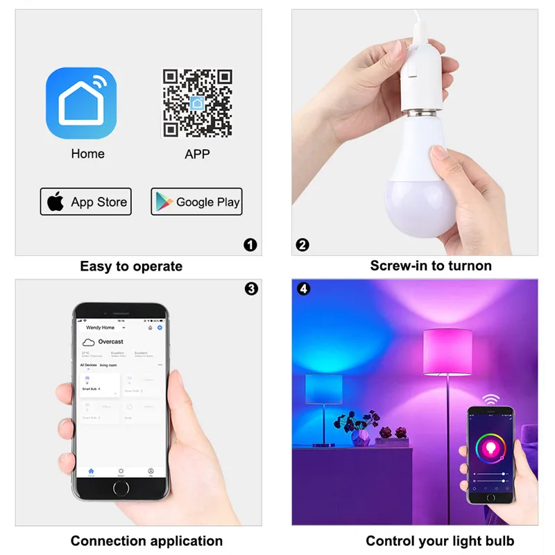 WiFi умный светильник B22 E27 LED RGB лампа работает с Alexa/Google Home AC100 265V + белый Диммируемый