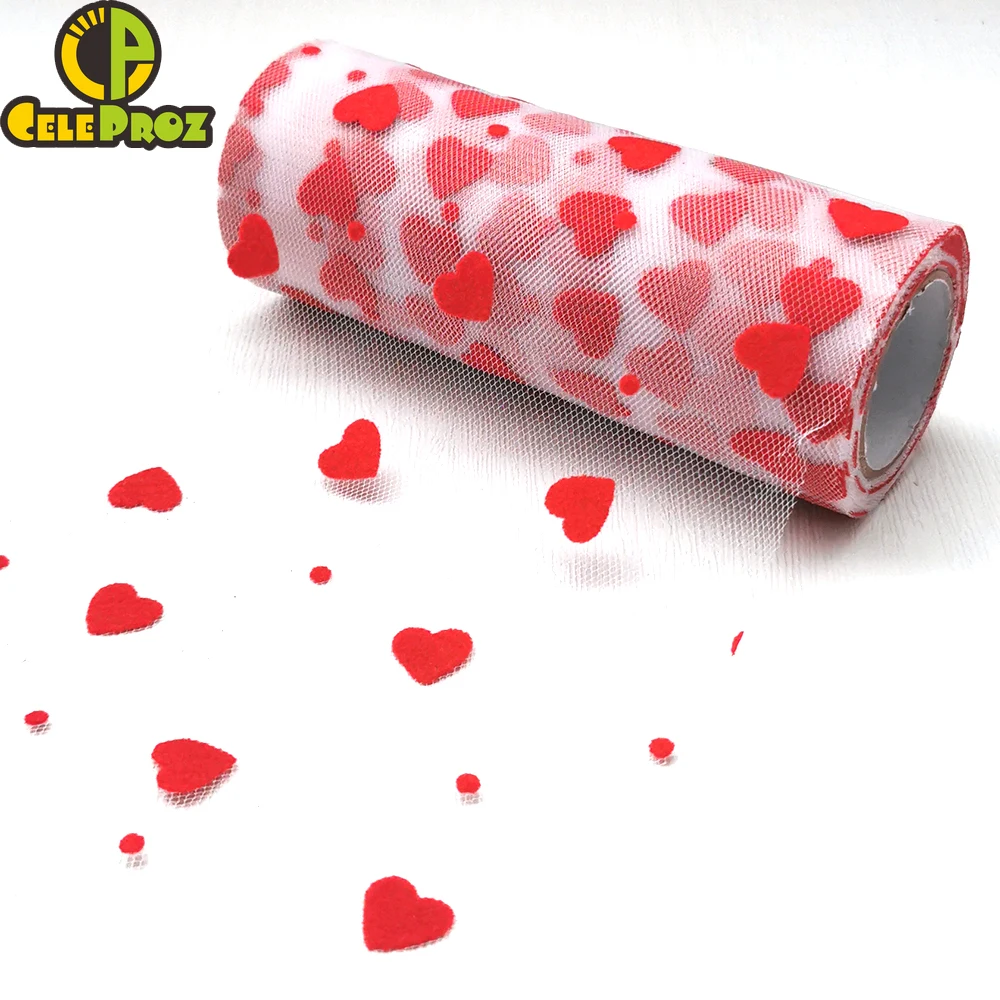 7.5cm 15cm 10yards Flocking Red Heart Tulle Mesh Fabric DIY Sewing Craft Headband Pom Bowknot Baking Cake Topper Material Supply | Дом и сад