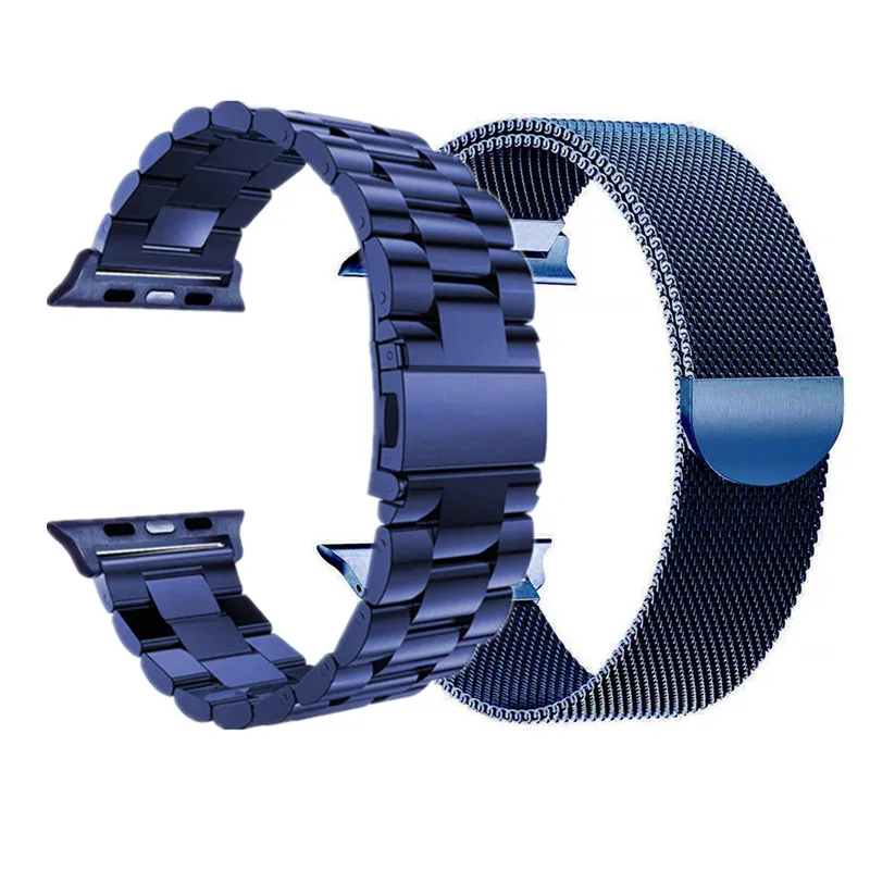 Blue 2 шт. ремешок для Apple watch 44 мм 40 мм iWatch 42 мм 38 мм браслет из нержавеющей стали+ Миланская петля Apple watch 4 5 3 2 1 - Цвет ремешка: Blue