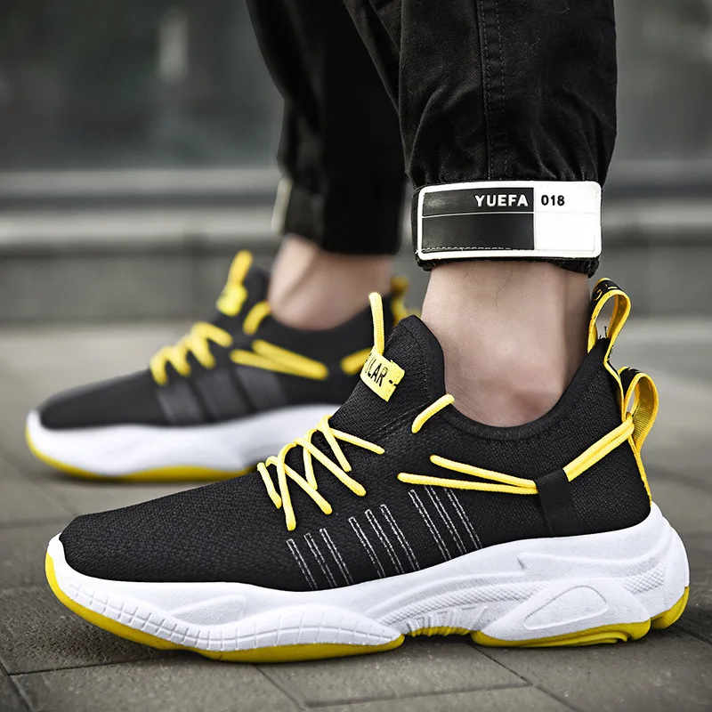 Men Running Shoes Sneakers Breathable Yellow Jogging Light Walking Footwear Non-slip Hard-wearing Sport Zapatillas Hombre | Спорт и