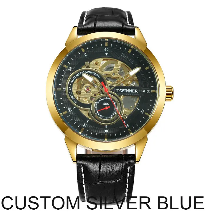 OTHER SILVER BLUE WINNER официальные автоматические механические часы для мужчин скелет мужские s часы лучший бренд класса люкс кожаный ремешок аналоговые наручные часы для мужчин - Цвет: OTHER SILVER BLUE