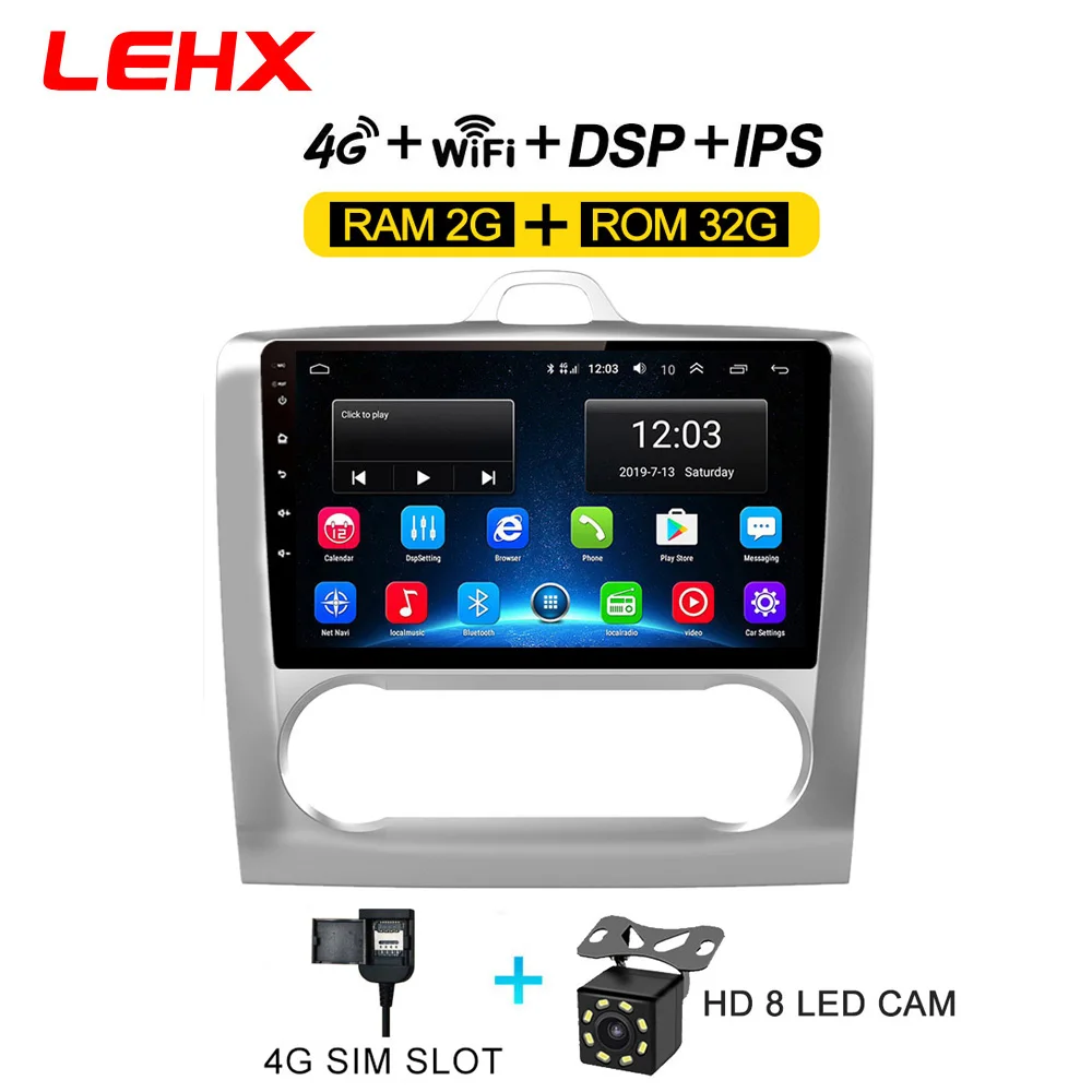 FOCUS AT32-4G-CAM LEHX 2 DIN 9 дюймов Android 8,1 автомобильный мультимедийный плеер с сенсорным экраном четырехъядерный автомобильный радиоприемник для 2004 2005 2006-2011 Ford Focus Exi AT - Цвет: FOCUS AT32-4G-CAM