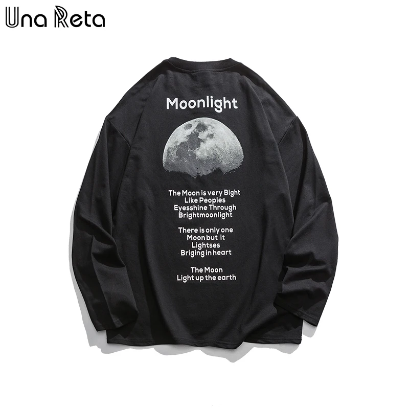 Мужская футболка Una Reta хлопковая Футболка в стиле хип-хоп с принтом Moon и длинными