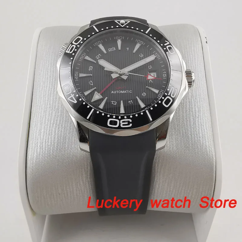 41 мм bliger роскошные часы с черным циферблатом светящиеся saphire стекло резиновый