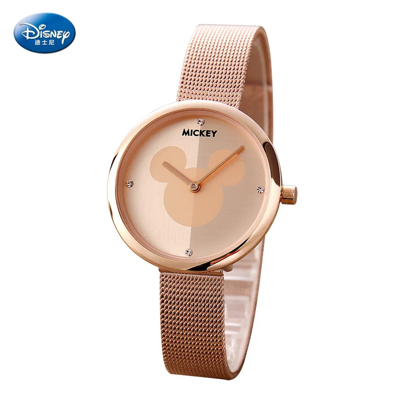 

Disney Mickey Mouse Women Quartz Watch 3Bar Waterproof Simple Fashion Cute Round Steel belt Strap Women Watches Alloy Buckle