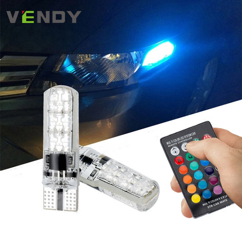 2x T10 W5W светодиодный 5050 SMD автомобильный купол для чтения клиновая лампа света RGB