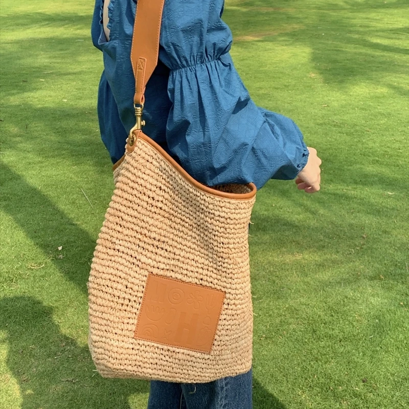 

casual large capacity straw bags design brand wicker woven women shoulder bag summer beach big tote purses rattan purses 2021