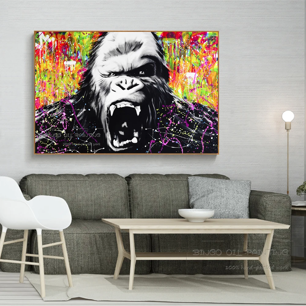 Дешевая ручная роспись современный зверь Горилла воет масляная живопись работа
