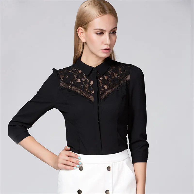 Женский облегающий костюм Ruoru шифоновая блузка на три четверти кружевная белая