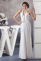 free shipping 2016 new design formal gown floor length beading halter custom sizecolor white chiffon long bridesmaid dresses
