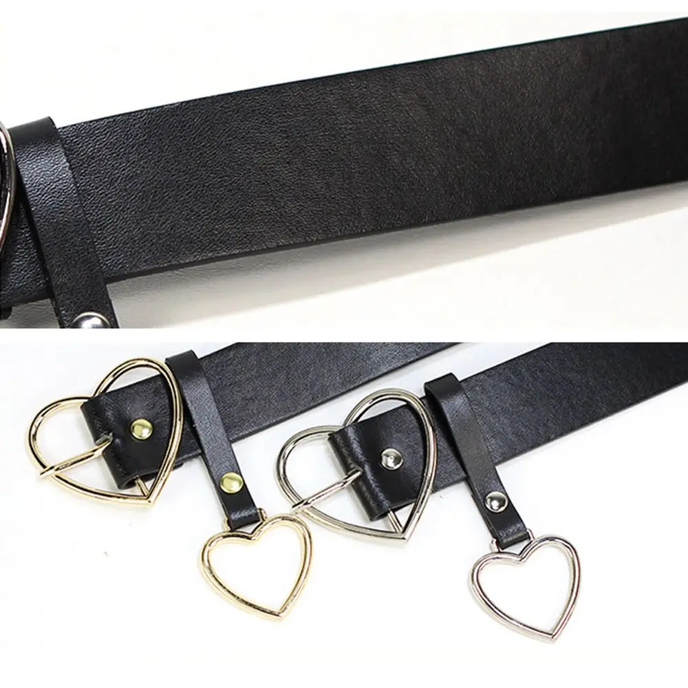 

Womens Heart Ring Pendant Decorative Belts Black Soft PU Leather Stylish Metal Buckle Waist Belts for Jeans, Pants, Dresses