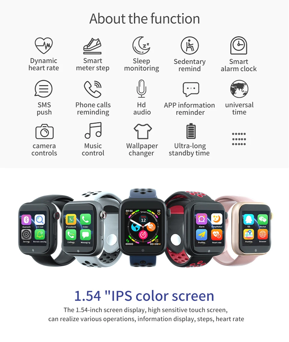 

hot new 2020 Smart Watch With Camera, Bluetooth Heart Rate SIM TF Card Slot Fitness Activity Tracker Sport Watch For Android ios