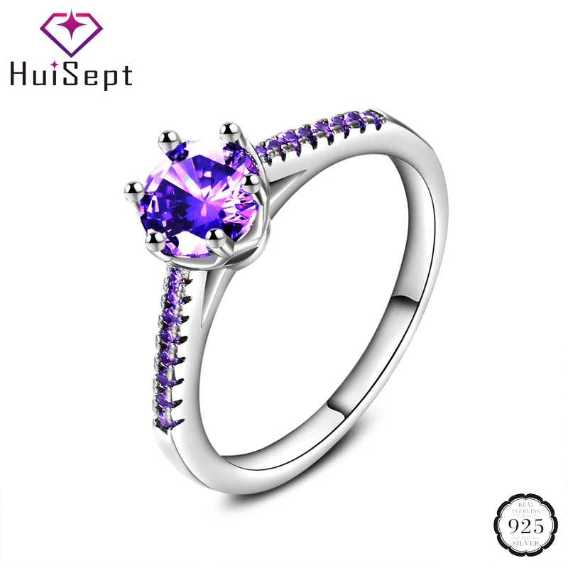 

HuiSept Fashion Charm Rings for Women 925 Silver Jewelry Accessories with Amethyst Zircon Gemstone Ring Wedding Engagement Party