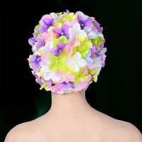 women handmade beach swimming cap free size soft long hair breathable diving unique protection flower solid elastic water sports