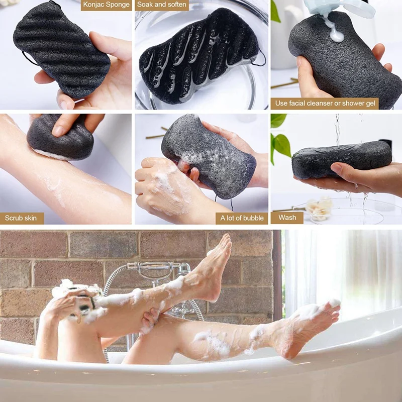 Набор губок Konjac с активированным бамбуковым углем губка для лица глубокая