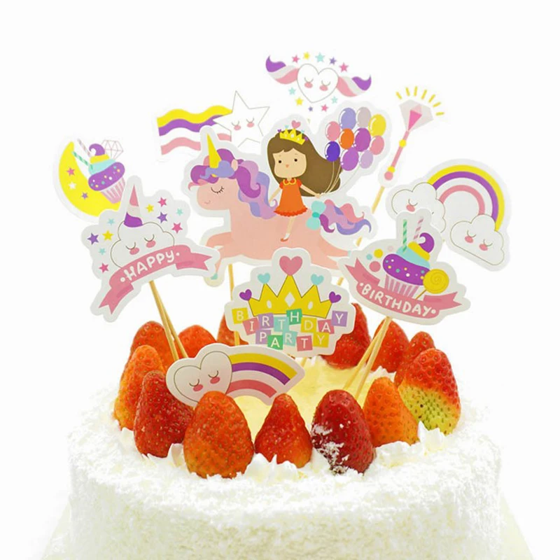 10 шт./упак. в виде единорога из мультфильма тема Топпинг для кексов украшения