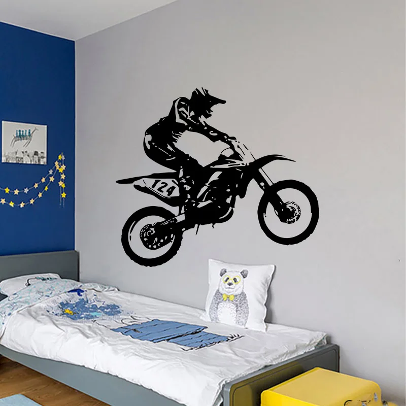 

Boy's Bedroom Study Personality Home Decoration Motorcycle Racer Wallpaper Black and White Hand Drawn DIY Wall Sticker
