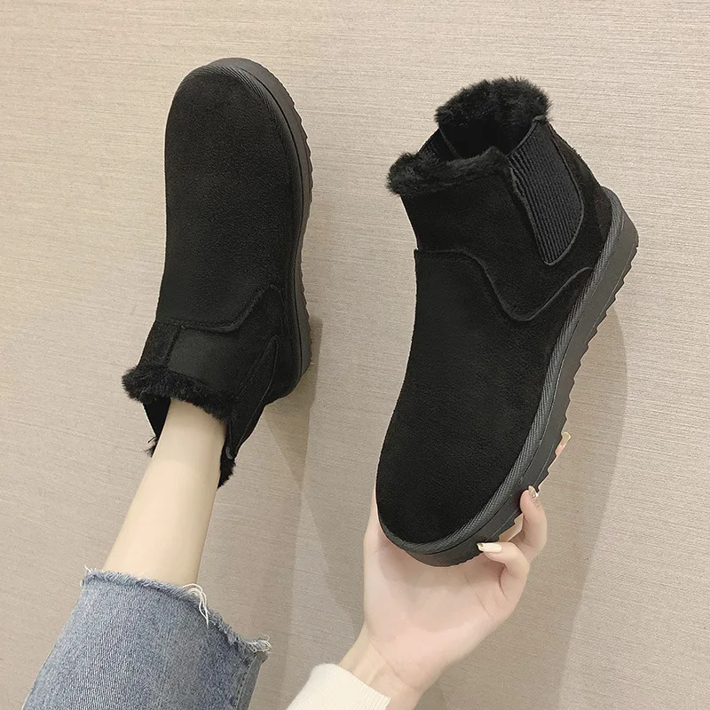 

Winter Women's New Plus Size Slip-on Solid Snow Fashion Warm Short Boots Ladies Comfortable Cotton Shoes Plus Velvet Thickening
