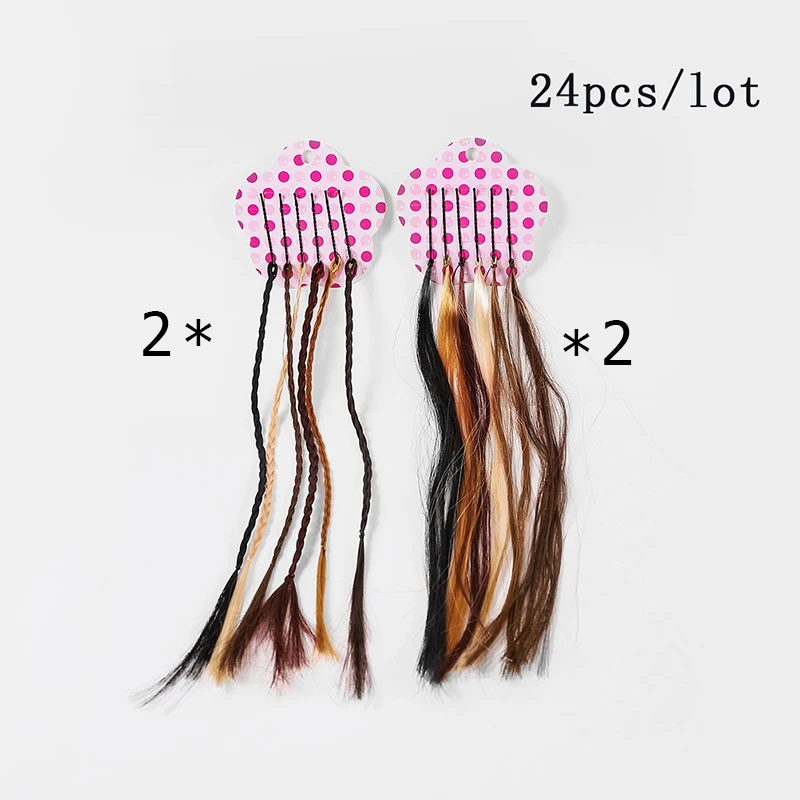 24pcs E Аксессуары для волос, резинки для волос для девочек, Русалочка, цветные длинные косы, эластичные резинки для волос, синтетическая резинка для волос для детей, резинки для волос - Цвет: 24pcs E