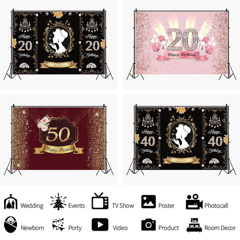 

Romantic Pink Black Gold Backdrop Ladies Birthday Party Room Table Decoration Photography Studio Photo Custom Vinyl Background