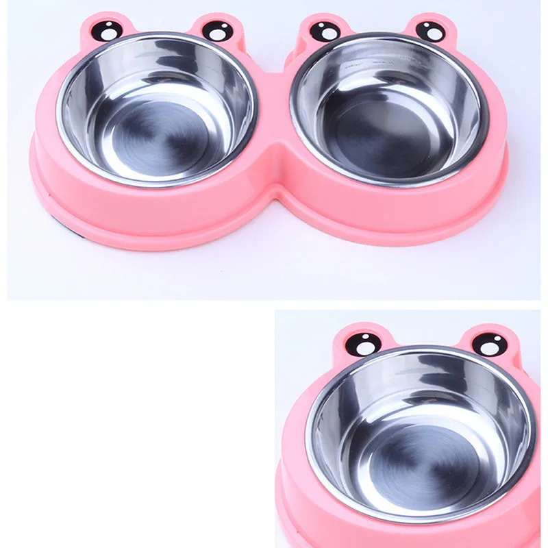

Pet Dog Cat Puppy Travel Feeding Feeder Double Food Bowl Water Dish Cute Frog Shape Pet Feeding Bowl Pet Supplies