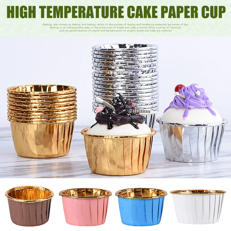 

Spot 50/100pcs Aluminum Foil Cupcake Paper Cupcake Liner Baking Cups Muffin Cupcake Wedding Party Caissettes Paper Cups VJ-Drop