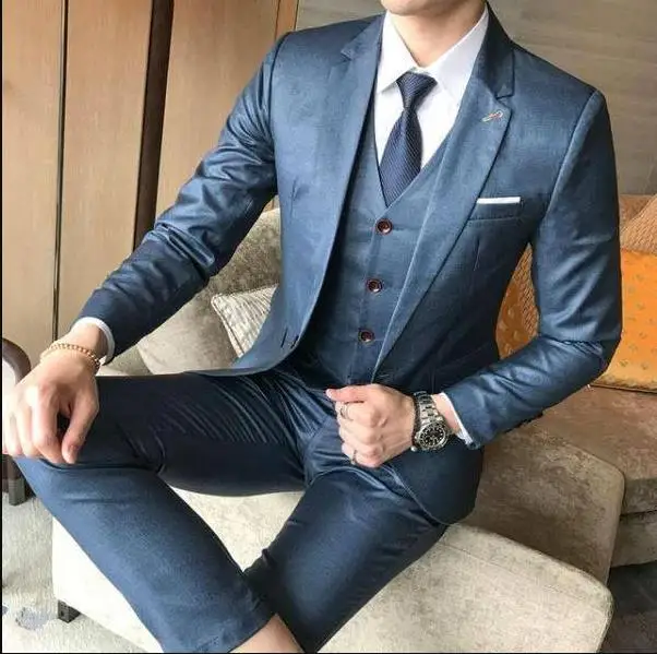 picture style color Новое поступление, индивидуальная шаль, черный нагрудный костюм жениха, свадебные Лучшие мужские костюмы, 3 предмета(пиджак+ брюки+ жилет), Королевский синий мужской костюм - Цвет: picture style color