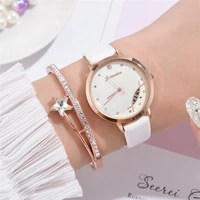 small fresh design fashion women watches rose gold luxury quartz watch ladies cutting surface leather wristwatches woman clock