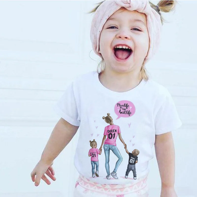 

Летняя одежда для маленьких девочек с надписью Super Mom, модная популярная футболка для мам, футболка для девочек с круглым вырезом, дизайнерск...