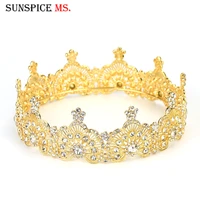 sunspicems gold color moroccan crystal crown for women full size queen tiaras ethnic wedding jewelry hair love crush exclusive