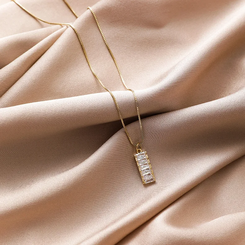 Новинка 2020 корейский Циркон прямоугольный ожерелье с подвеской простое