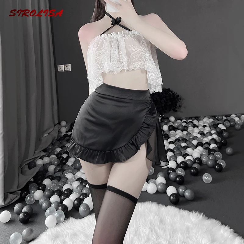

See-through Lace Secretary Uniform Sexy Sling Halter Temptation Hip Skirt With Mini Skirt Office Lady Sexy Cosplay Costumes New