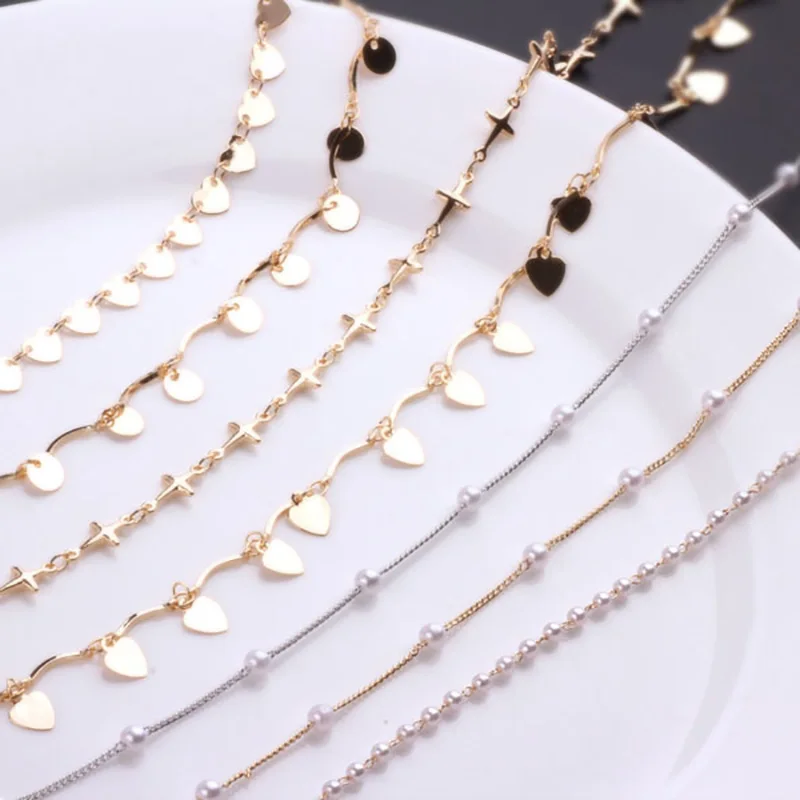 1 метр подлинное золотое покрытие жемчуг Любовь круг цепь ручной работы ожерелье