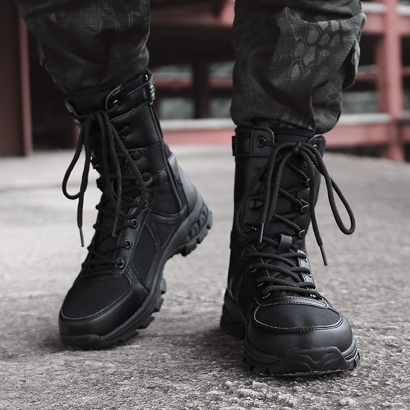 

Women men waterproof combat boots Anti-kick stab leather high desert boots US special forces military boots outdoor sports shoes