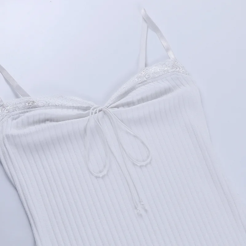 

JIAK Sexy Bodycon Women Midi Dress Sleveeless V Neck White Knitted Long Dresses For Women Lace Up Spaghetti Strap Party Vestido