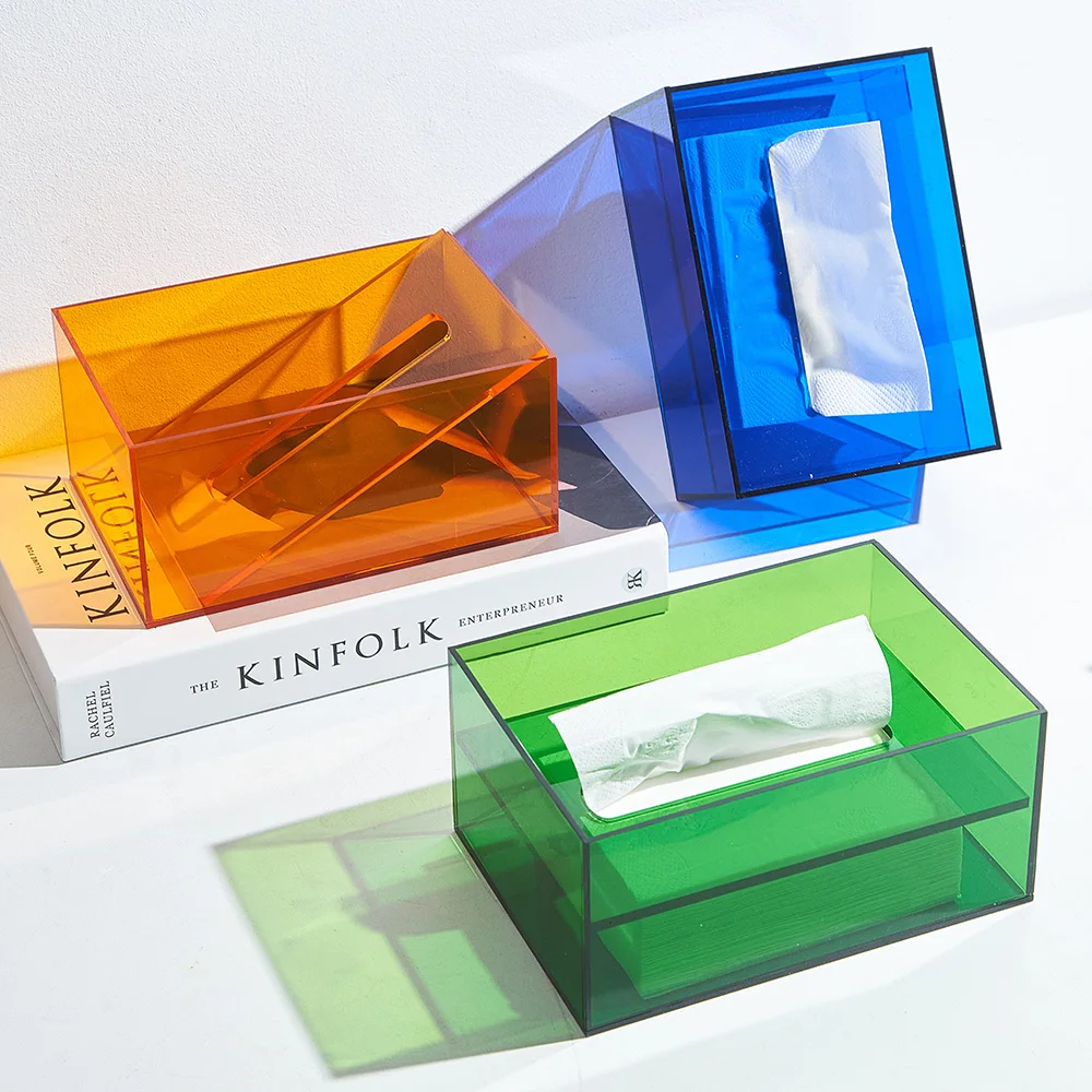 

Tissue Boxes Acrylic Box Paper Towel Holder Transparent Color Modern Home Decor Desk Accessories Paper Napkins Tissue Holder