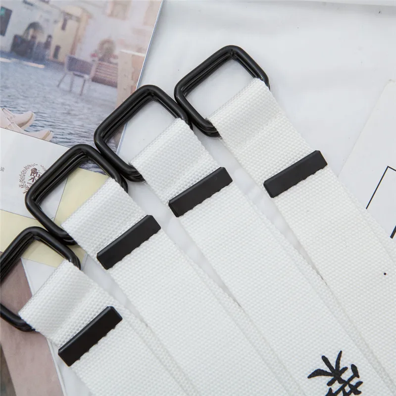 

Chinese Words Canvas Nylon Men Women Belts Chinese style Harajuku Text Double Buckle Casual Unisex Black Female Waistband