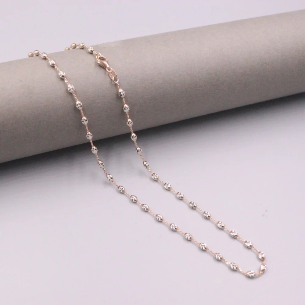 

Pure 18K Multi-Tone Gold Necklace Rose White Carved Beads O Link Chain 18inch / 5.8-6g Stamped AU750 For Woman