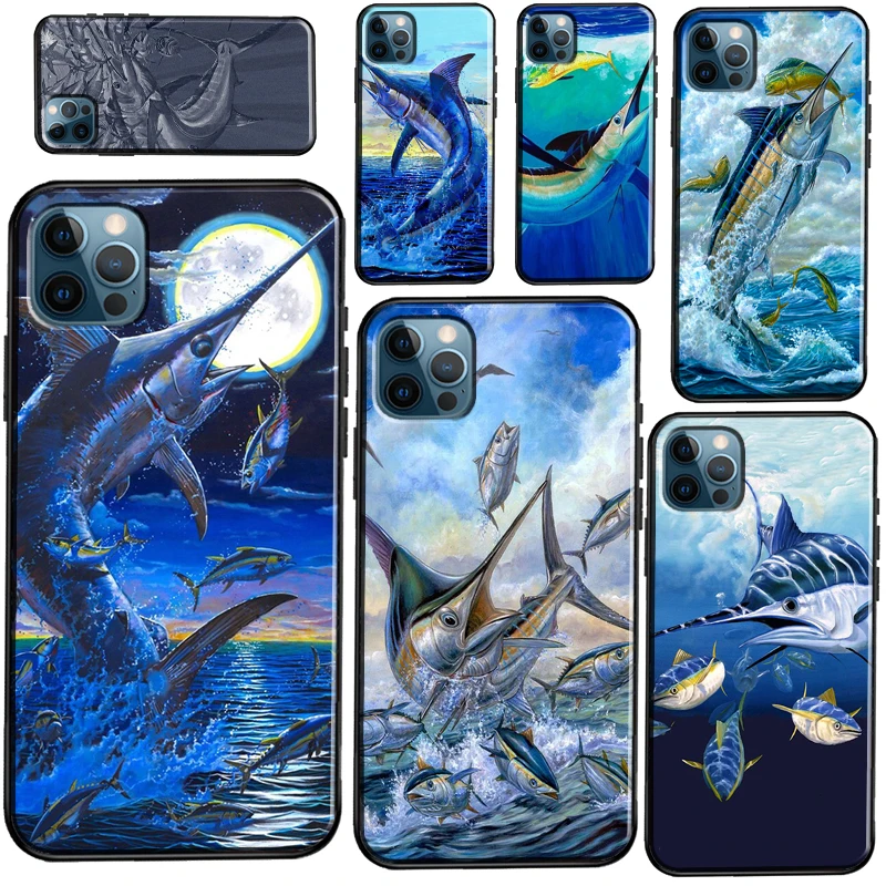 

Blue Marlin Painting Soft Case For iPhone 12 Pro Max 13 Mini 11 Pro Max X XR XS Max SE2 8 7 Plus Phone Cover