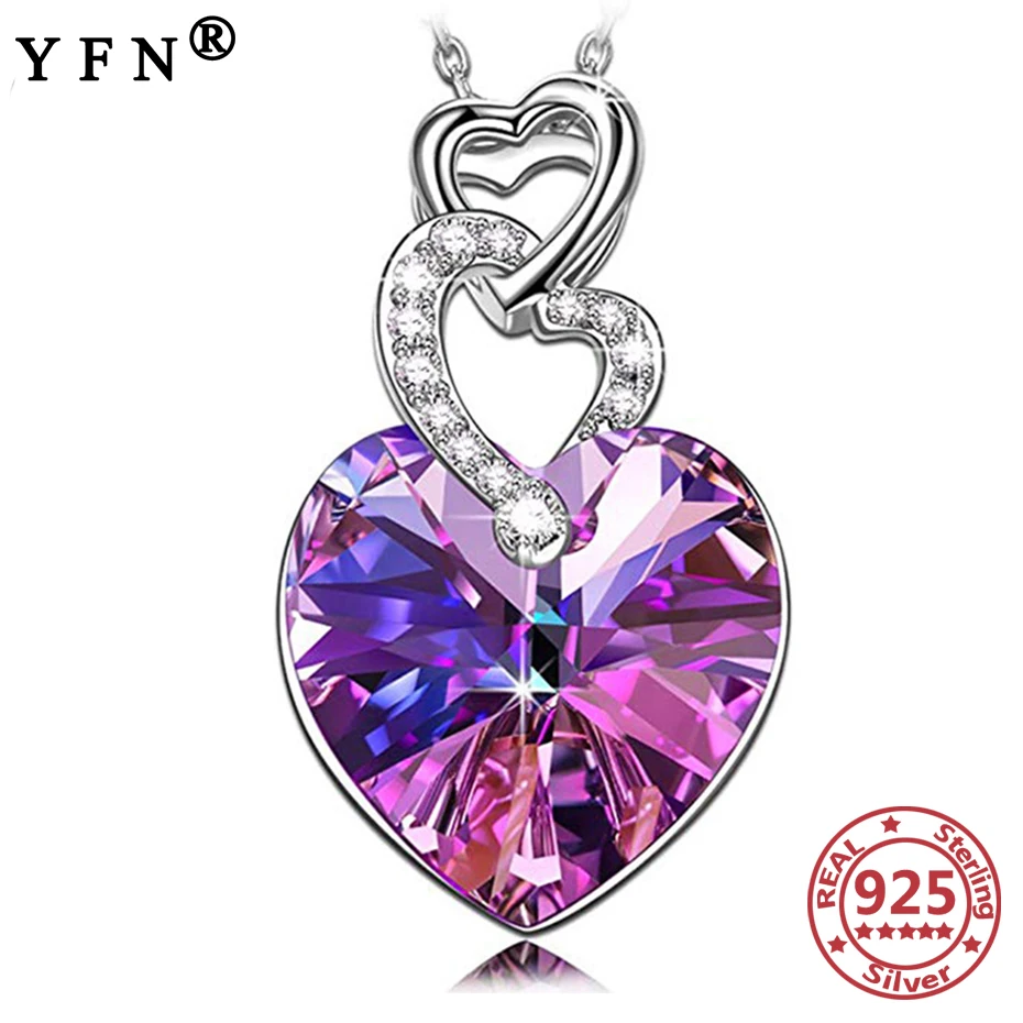 

YFN 925 Sterling Silver Heart Necklaces Crystal Zircon Necklaces Pendants Silver Chain 925 Women's Jewelry Valentine's Day Gifts