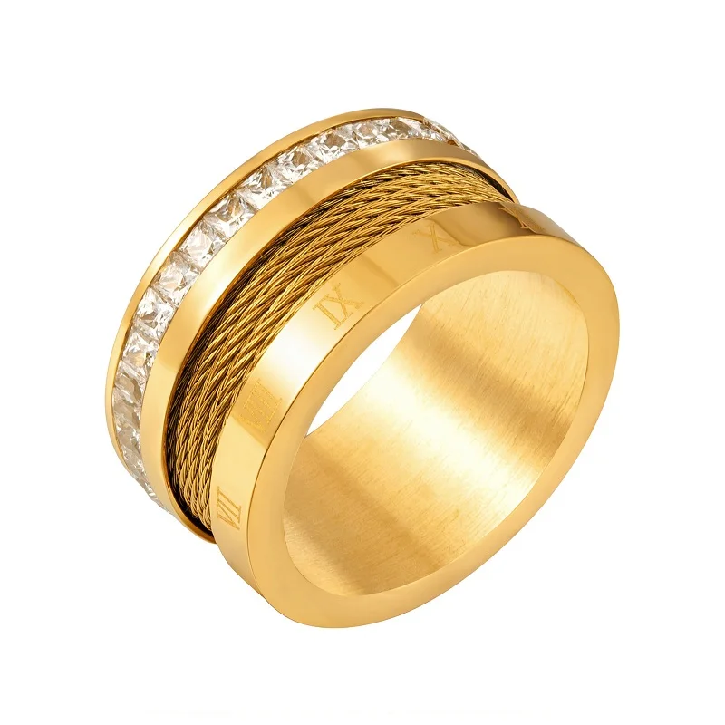 

Luxury Square Rhinestones Roman Numerals Rings Classic Stainless Steel Wire Punk Ring For Men Women Wedding Party Jewelry Gifts