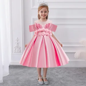 Dress for girl summer dress elegant big bow applique one-shoulder princess dress birthday party dress fancy party dress for girl