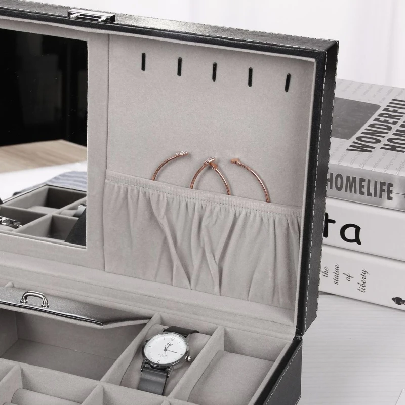 

Protable PU Leather Watches Organizer Jewelry Earrings Rings Necklace Storage Box Display Collection Case