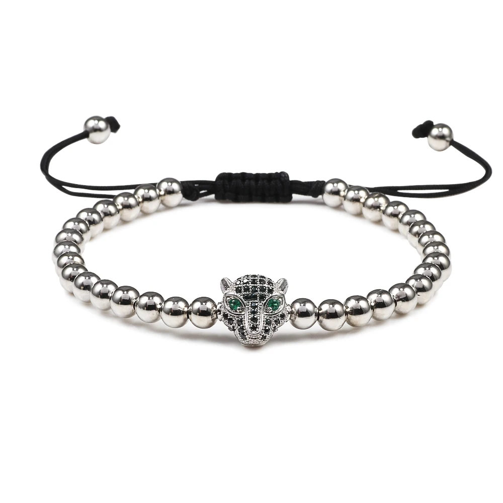 Мужской/женский браслет с леопардовой головкой регулируемый из фианита